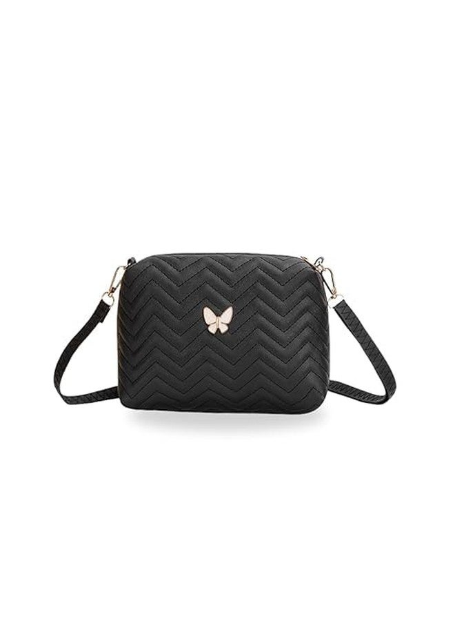 Vintage Vegan Leather Women Sling Bag | Black Color - Image 1